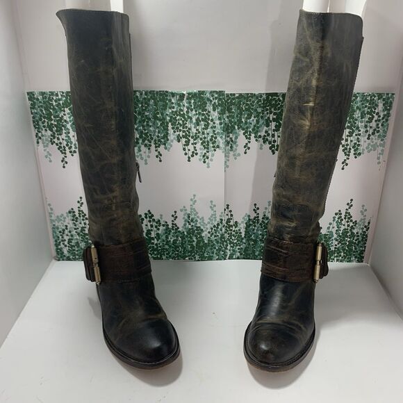Spirit By Lucchese Leather Distress Brown Riding Boots Tall Calf Buckle Size 6.5 - Picture 8 of 16